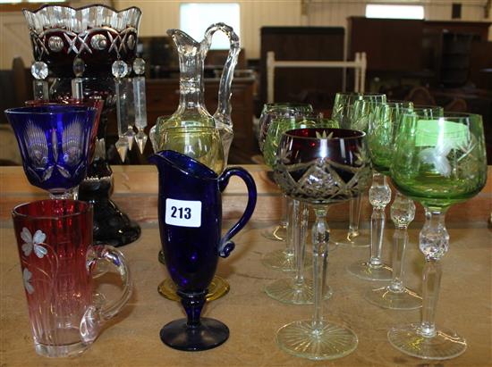 Collection of coloured glassware